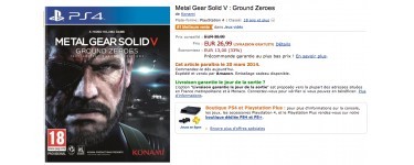 Amazon: Metal Gear Solid V Ground Zero sur PS4 & XboxOne