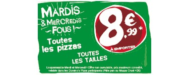 Domino's Pizza: Mardi & Mercredi toutes les pizza toutes les tailles pour 8,99€