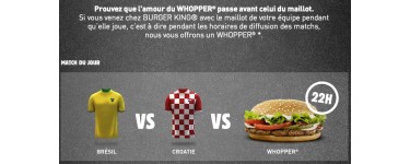 Burger King: Un WHOPPER offert en venant à Burger King avec le maillot de foot de l'équipe entrain de jouer