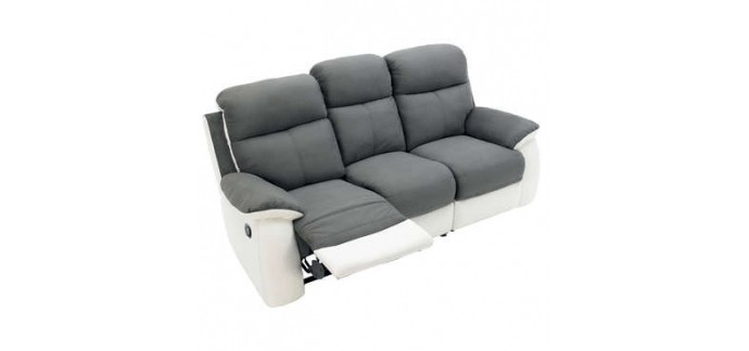 Conforama: Canapé 3 places gris et blanc avec position de relaxation à 480,40€ au lieu de 794€