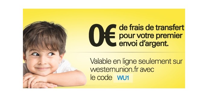 Western Union: 0€ de frais de transfert pour votre premier envoi d'argent