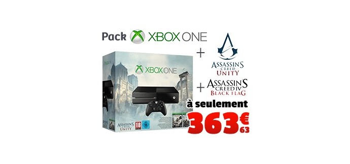 Cdiscount: Console Xbox One + les jeux Assasin's Creed Unity et Black Flag pour 343,63€