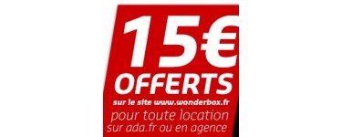 ADA: 15€ de promotion sur Wonderbox pour toute location de voiture ADA