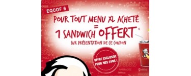 KFC: Un menu XL acheté = 1 sandwich offert