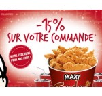 KFC: 15 % de réduction sur votre commande au KFC