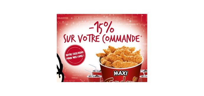 KFC: 15 % de réduction sur votre commande au KFC