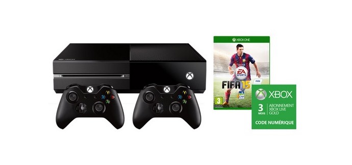 Microsoft: Pack Xbox One FIFA 15 + 2ème manette + Xbox Live Gold 3 mois pour 371,99€