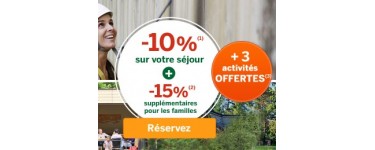 Center Parcs: 10 % de réduction sur votre séjour + 15 % de réduction pour les familles + 3 activités offertes