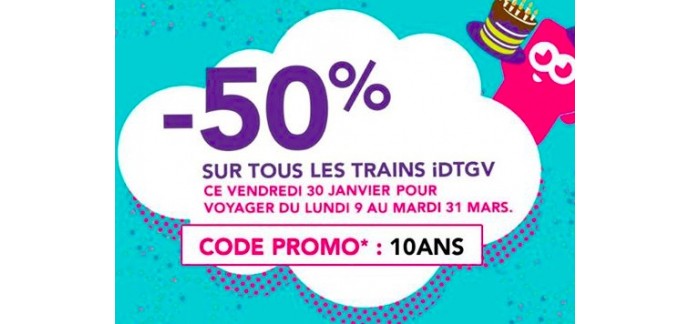 IDTGV: 50 % de réduction sur tous les trains IDTGV aujourd'hui seulement
