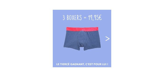 Undiz: 3 boxers pour 19,95€ au lieu de 29,85€