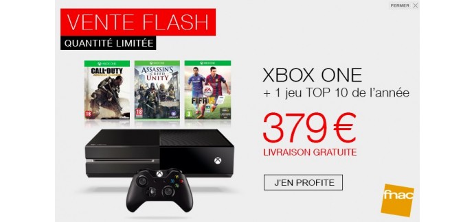 Fnac: La Xbox One + 1 jeu de la sélection (Evolve, Fifa15, Far Cry 4, ...) pour 379€