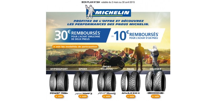 Cardy: 30€ remboursés pour l'achat de 2 pneus et 10€ pour 1 pneu MICHELIN