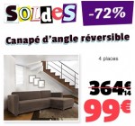 Cdiscount: Canapé d'angle réversible fixe 4 places en tissu marron à 99€