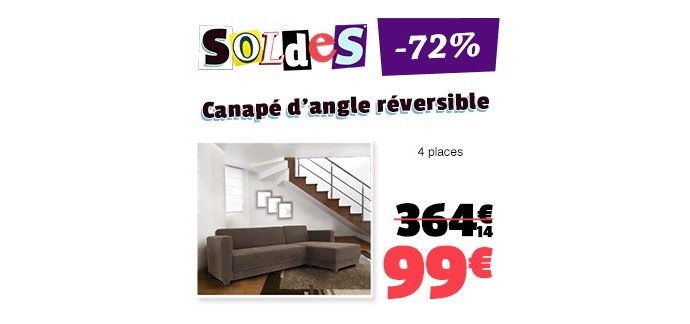 Cdiscount: Canapé d'angle réversible fixe 4 places en tissu marron à 99€