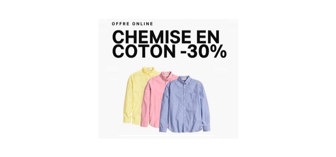 H&M: - 30% sur les chemises en coton pour Homme 
