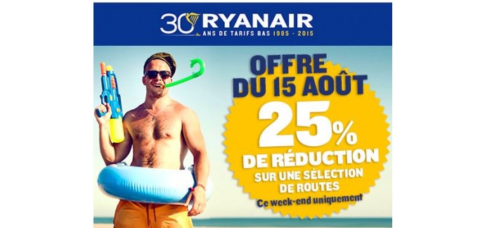 Ryanair: - 25% sur une sélection de vols