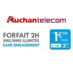 Auchan: Forfait mobile 2H, SMS / MMS illimités sans engagement à 1,99€ / mois à vie