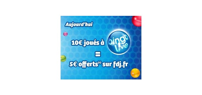 FDJ: 5€ offerts pour 10€ joués à Bingo Live!