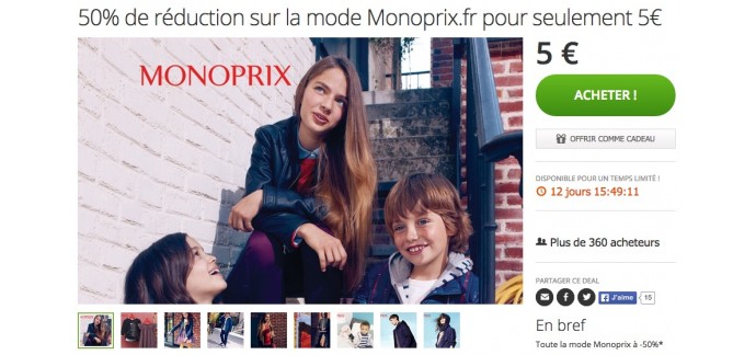 Groupon: Payez 5€ le bon offrant 50% de réduction sur la mode Monoprix.fr