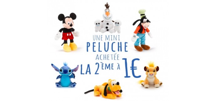 Disney Store: Peluches Disney en promotion : 1 achetée = la 2ème à 1€