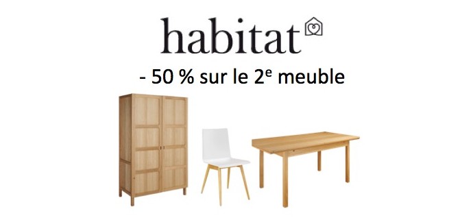 Habitat: 50% de réduction sur le 2ème meuble acheté parmi une sélection