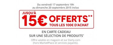 Darty: Jusqu'à 15€ offerts tous les 100€ d'achat sur une sélection de produits