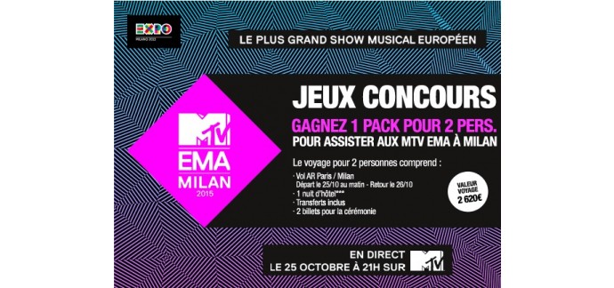 See Tickets (ex Digitick): 1 voyage pour 2 personnes pour assister aux MTV EMA à Milan