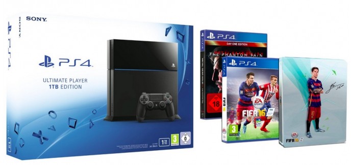Amazon: PS4 1To + Fifa 16 + Steelbook FIFA 16 + Metal Gear Solid V à 419€