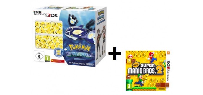 Amazon: 1 New Nintendo 3DS + Pokémon Saphir Alpha = New Super Mario Bros.2 offert