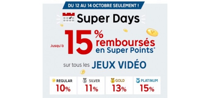 Rakuten: SUPER DAYS : de 10 à 15% de vos achats jeux vidéo remboursés en super points