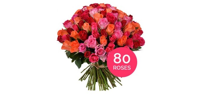 Aquarelle: Bouquet de 80 roses à 29 € au lieu de 47,50 €