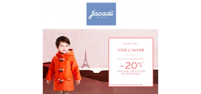 Jacadi: 20% de réduction sur une sélection de manteaux