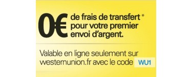 Western Union: 0€ de frais de transfert pour votre 1er envoi d'argent