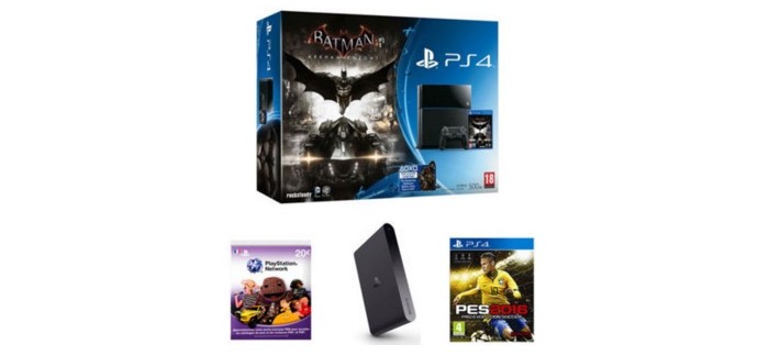 Rue du Commerce: PS4 + Batman Arkham Knight + PES 2016 + PS TV + Carte PSN 20€ + 3 jeux à 379,99€
