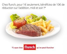 Groupon: Flunch : 10€ de réduction sur l’addition pour 1€, valable 7 jours/7, midi & soir dès 20€
