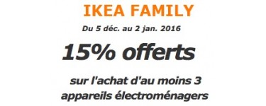 IKEA: 15% de remise sur l'achat d'au moins 3 appareils électroménagers