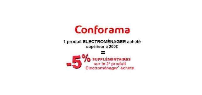 Conforama: 1 produit électroménager acheté = - 5% sur le 2ème produit électroménager