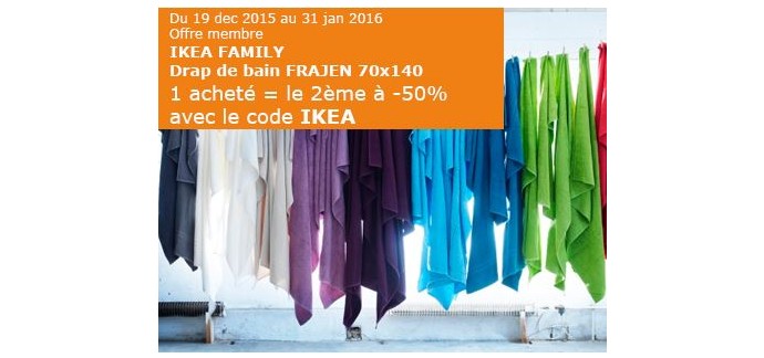 IKEA: Drap de bain FRAJEN 70x140 : 1 acheté = le 2ème à - 50%