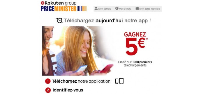 Rakuten: 5€ offerts aux 600 premières personnes téléchargeant l'application