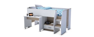 Conforama: Lit enfant surélevé ENZO 2 90x190cm avec bureau intégré à 167,45€