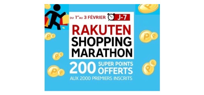 Rakuten: Rakuten Shopping Marathon : 2€ offerts aux 2000 premiers inscrits