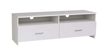 Conforama: Meuble TV 2 tiroirs coloris blanc à 39,75€ au lieu de 77,75€