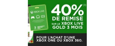 Micromania: 40 % de remise sur le Xbox Live Gold 3 mois pour l'achat d'une Xbox One ou 360