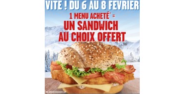 KFC: Un sandwich offert pour l'achat d'un menu