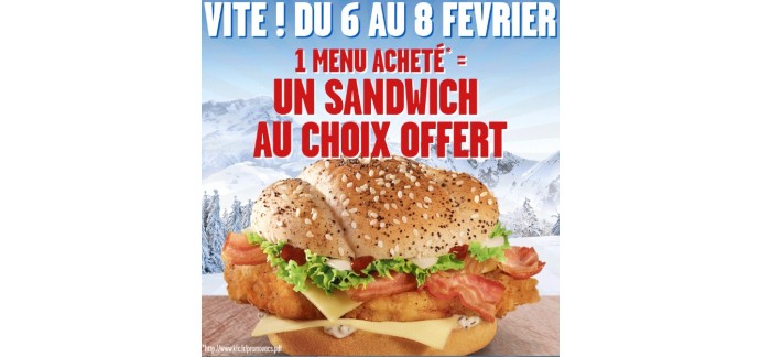KFC: Un sandwich offert pour l'achat d'un menu