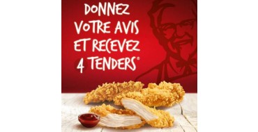 KFC: 4 tenders offerts en donnant votre avis sur votre restaurant