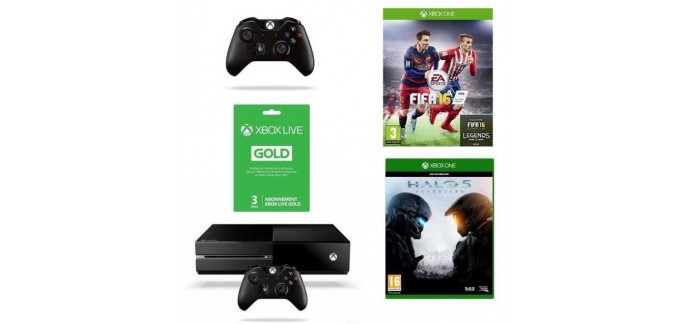 Cdiscount: Xbox One 1To + FIFA 16 + Halo 5 + 2e Manette + Live Gold 3 mois à 349,99€