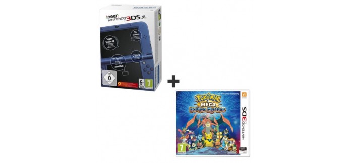 Auchan: Console Nintendo New 3DS XL Bleu + Pokémon Méga Donjon Mystère à 199,99€