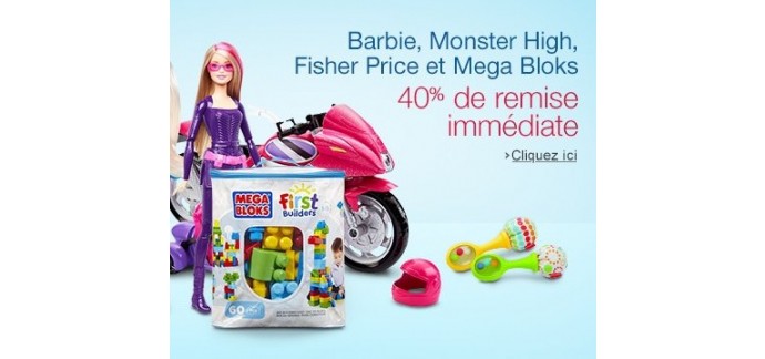 Amazon: -40% sur une sélection de jouets Barbie, Monster High, Fisher Price & Mega Bloks