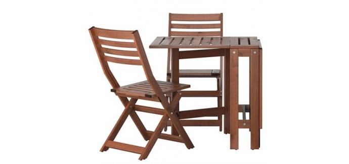 IKEA: Table d'extérieur ÄPPLARÖ avec 2 rabats + 2 chaises pliantes couleur brun à 129€